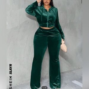 Slayr Plus Zip Up Drawstring Hooded Jacket & Flare Leg Pants